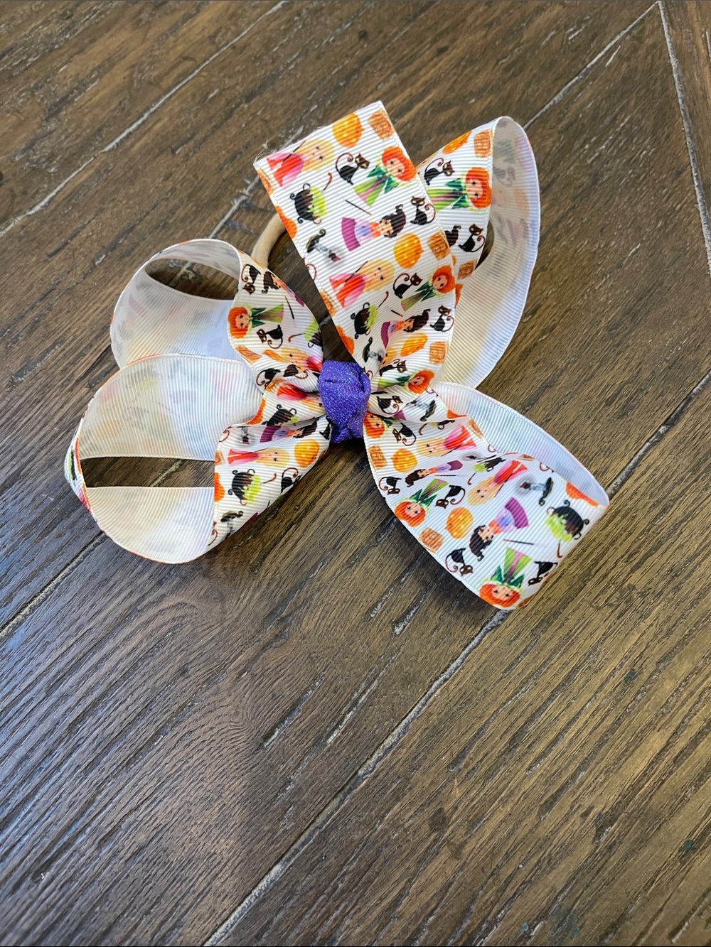 Halloween Hocus PocusKids Hair Bow with Band- White with Orange & Purple Accents